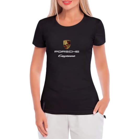 Футболка женская Globuspioner классическая Porsche Cayenne черная принт спереди