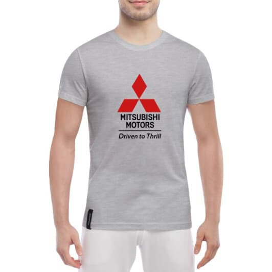 Футболка чоловіча Globuspioner класична Mitsubishi Driven to Thrill сіра принт спереду