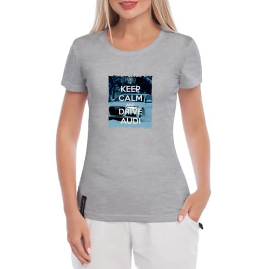 Футболка жіноча Globuspioner класична Keep Сalm and Drive Audi сіра принт спереду
