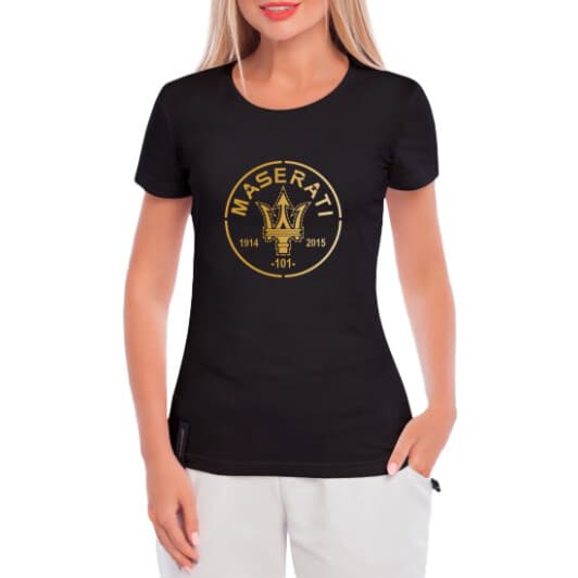 Футболка женская Globuspioner классическая Maserati 101 черная принт спереди