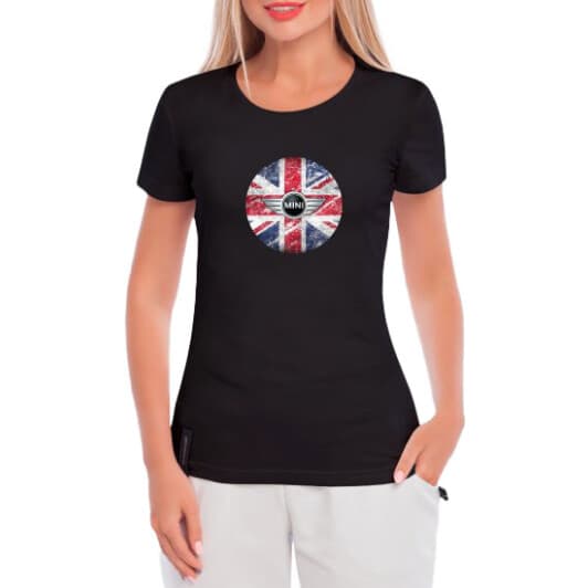 Футболка женская Globuspioner классическая Mini Cooper Flag черная принт спереди