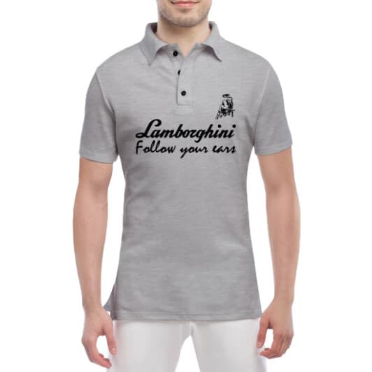 Футболка мужская Globuspioner поло Lamborghini Slogan серый спереди