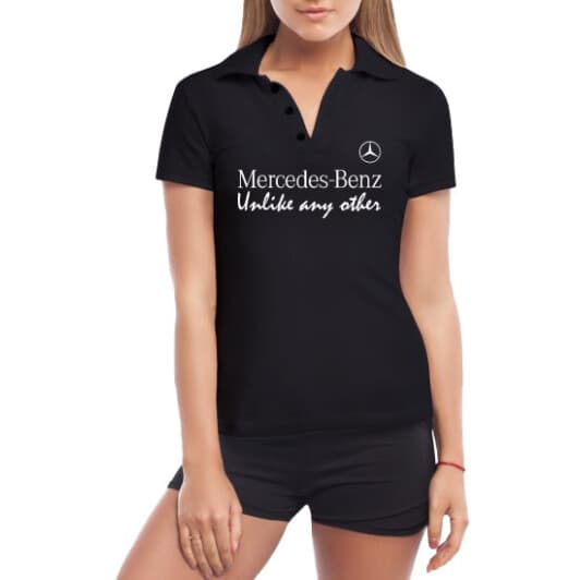Футболка жіноча Globuspioner поло Mercedes Slogans чорна принт спереду