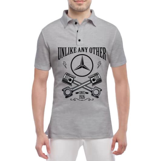 Футболка чоловіча Globuspioner поло Mercedes Retro сіра принт спереду