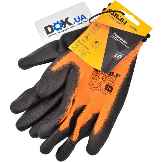 Рукавички робочі Sigma трикотажні з поліуретановим покриттям помаранчеві, XL 10" (9446461)