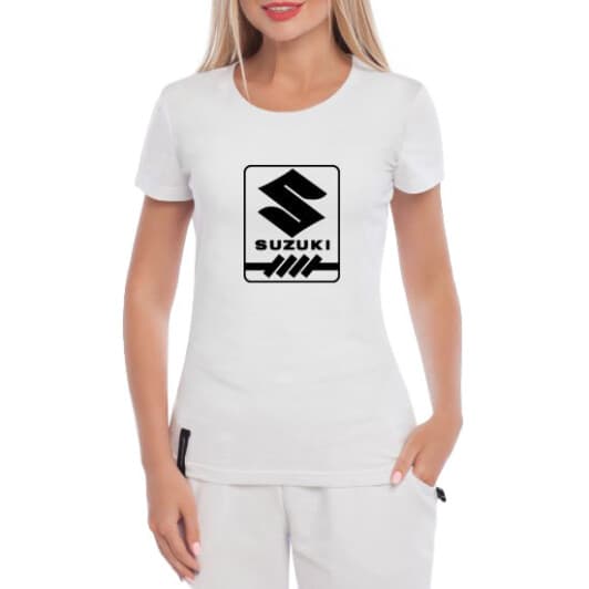 Футболка женская Globuspioner классическая Suzuki Logo Vector белая принт спереди