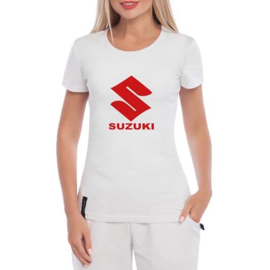 Футболка женская Globuspioner классическая Suzuki Big Logo белая принт спереди