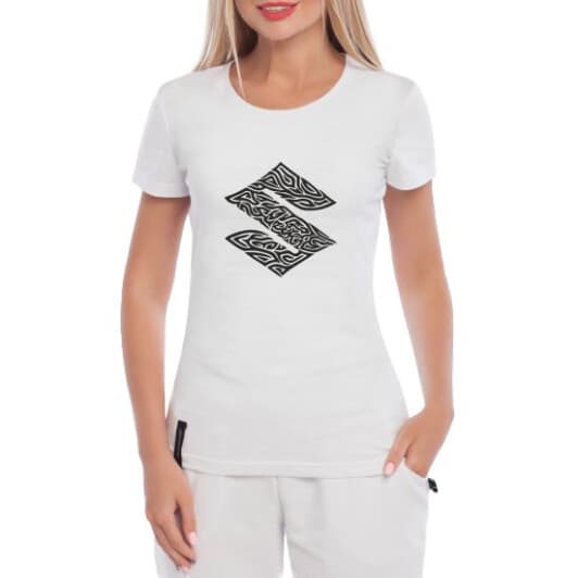 Футболка женская Globuspioner классическая Suzuki Motor Art белая принт спереди