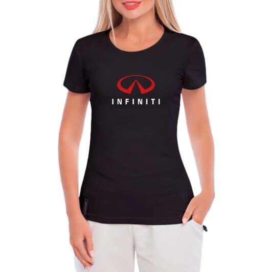 Футболка женская Globuspioner классическая Infiniti Logo Red черная принт спереди