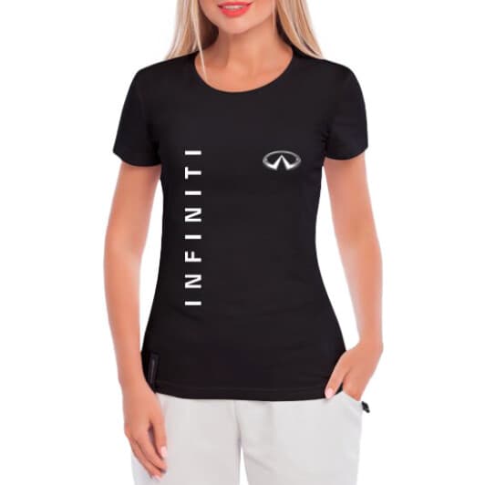 Футболка жіноча Globuspioner класична Infiniti Logo Vertical чорна принт спереду