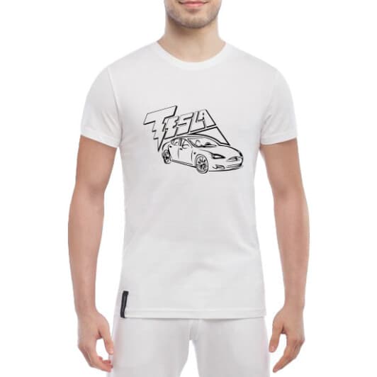 Футболка мужская Globuspioner классическая Tesla Сar белый спереди