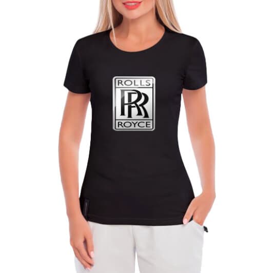 Футболка жіноча Globuspioner класична Rolls-Royce Big Logo Silver чорна принт спереду