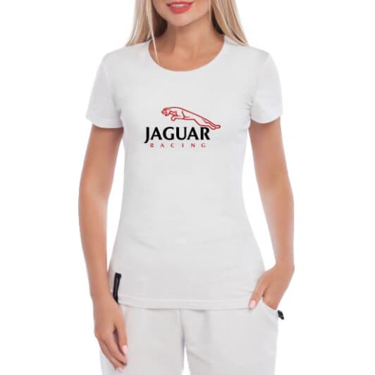 Футболка жіноча Globuspioner класична Jaguar Racing біла принт спереду