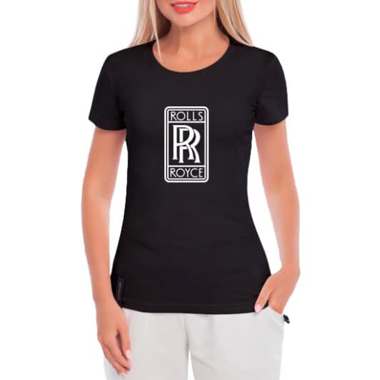 Футболка женская Globuspioner классическая Rolls-Royce Big Logo черная принт спереди
