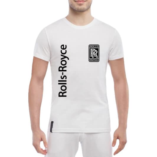 Футболка чоловіча Globuspioner класична Rolls-Royce Logo Vertical біла принт спереду