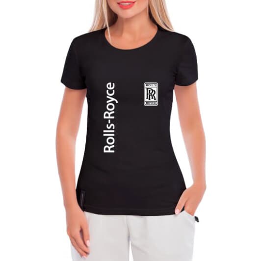 Футболка женская Globuspioner классическая Rolls-Royce Logo Vertical черная принт спереди