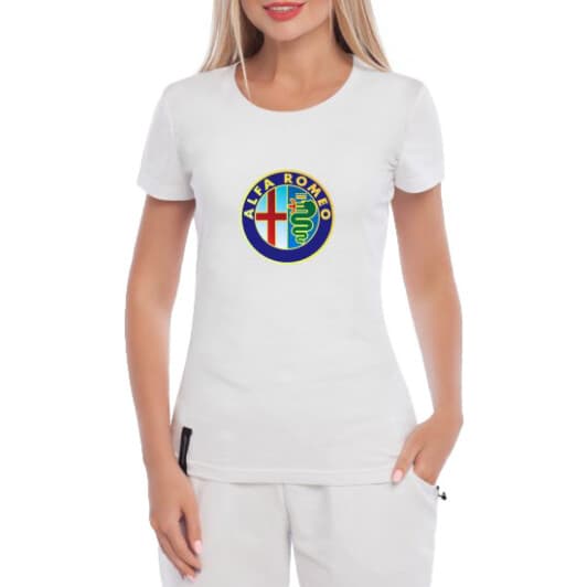 Футболка жіноча Globuspioner класична Alfa Romeo біла принт спереду