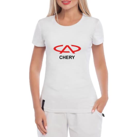 Футболка женская Globuspioner классическая Chery Logo Red белая принт спереди