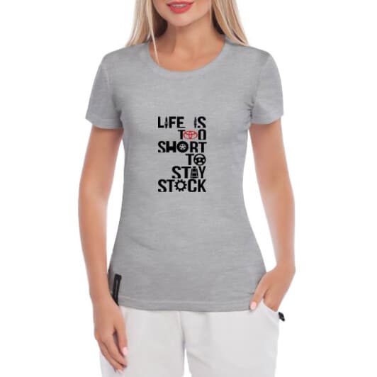 Футболка жіноча Globuspioner класична Toyota Stay Stock сіра принт спереду
