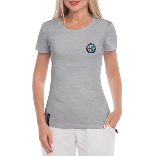 Футболка жіноча Globuspioner класична Alfa Romeo Mini Logo сіра принт спереду