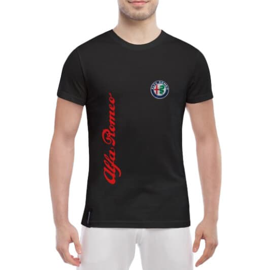 Футболка чоловіча Globuspioner класична Alfa Romeo Logo Vertical чорна принт спереду