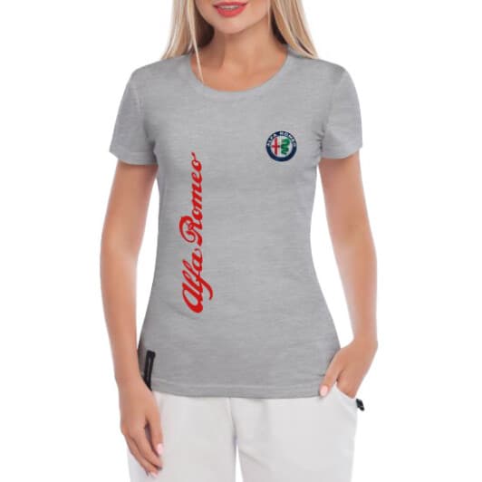 Футболка жіноча Globuspioner класична Alfa Romeo Logo Vertical сіра принт спереду