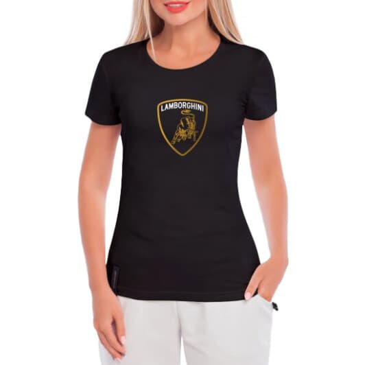 Футболка женская Globuspioner классическая Lamborghini Logo Gold черная принт спереди