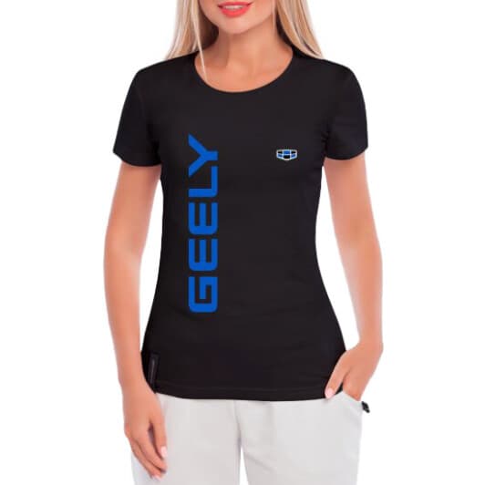 Футболка жіноча Globuspioner класична Geely Logo Vertical чорна принт спереду