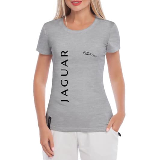 Футболка жіноча Globuspioner класична Jaguar Logo Vertical сіра принт спереду