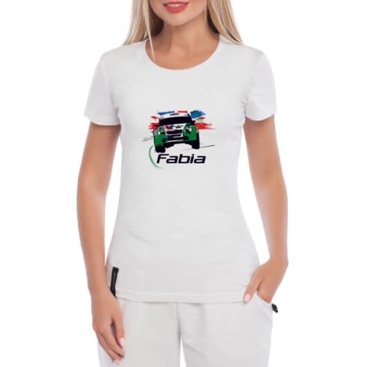 Футболка жіноча Globuspioner класична Skoda Fabia Rally біла принт спереду
