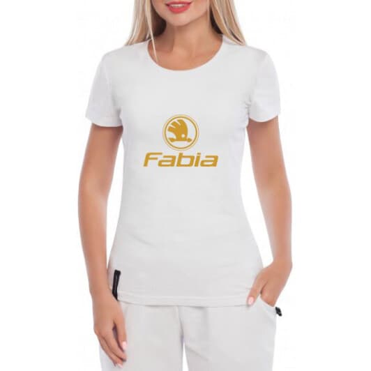 Футболка жіноча Globuspioner класична Skoda Fabia Logo біла принт спереду