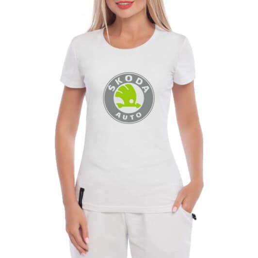 Футболка женская Globuspioner классическая Skoda Auto Logo белая принт спереди