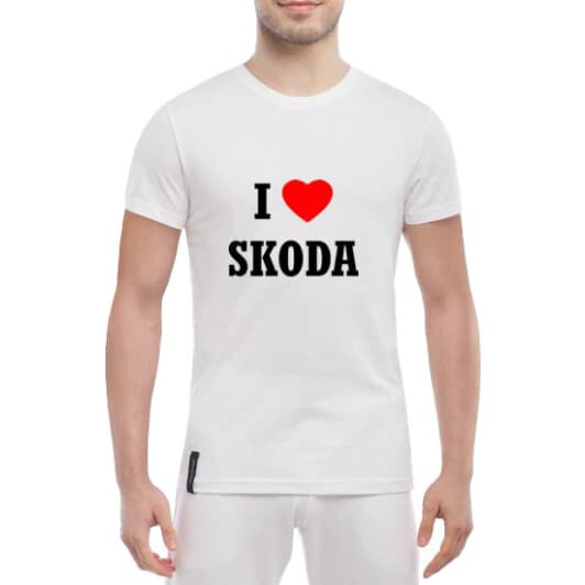 Футболка чоловіча Globuspioner класична I Love Skoda біла принт спереду