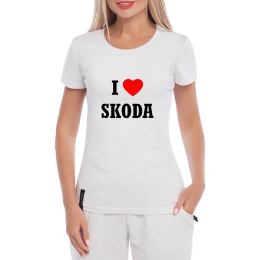 Футболка жіноча Globuspioner класична I Love Skoda біла принт спереду