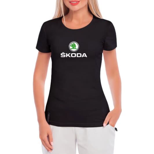 Футболка жіноча Globuspioner класична Skoda Big Logo чорна принт спереду