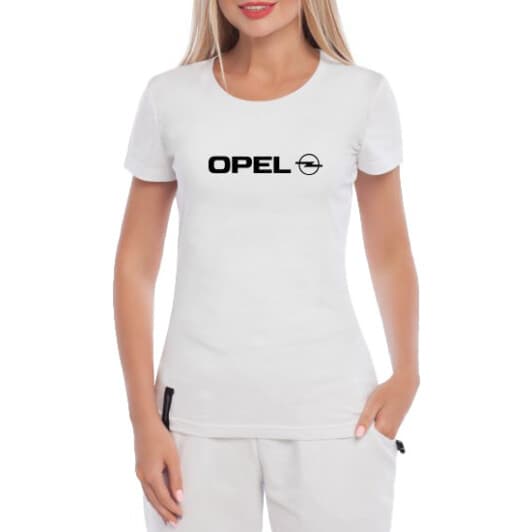 Футболка жіноча Globuspioner класична Opel Logo біла принт спереду