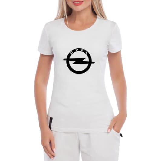 Футболка жіноча Globuspioner класична Opel Big Logo Label біла принт спереду