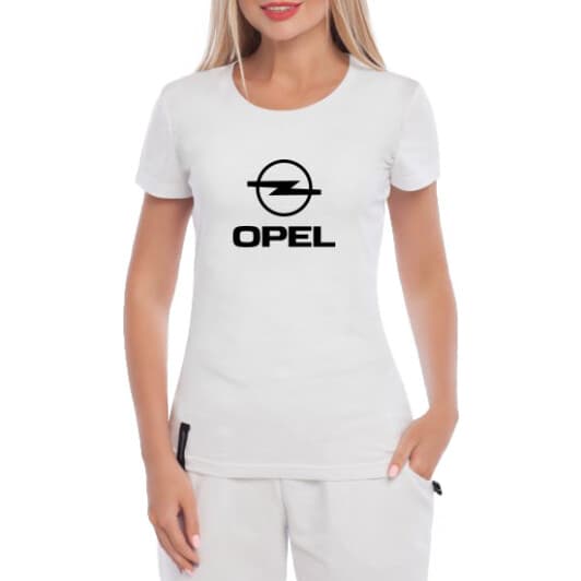 Футболка жіноча Globuspioner класична Opel Big Logo біла принт спереду