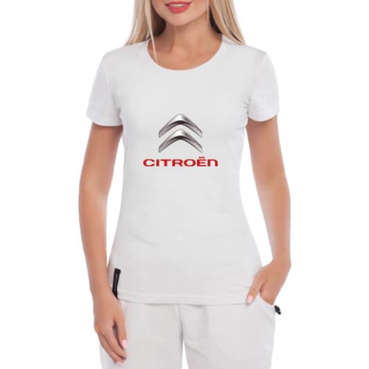 Футболка жіноча Globuspioner класична Citroen Big Logo Silver біла принт спереду