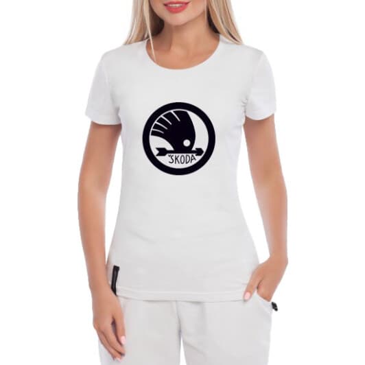 Футболка женская Globuspioner классическая Skoda Big Logo Arrow белая принт спереди