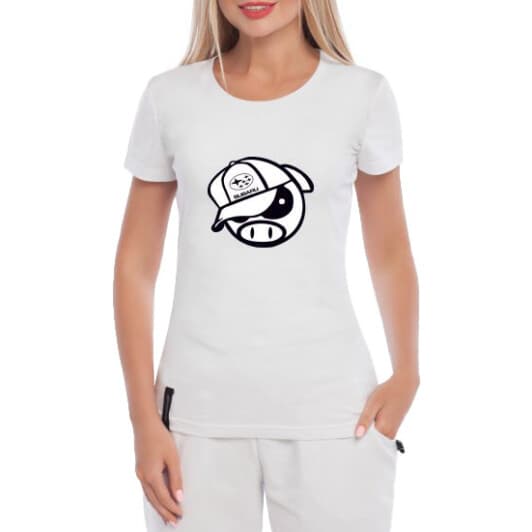 Футболка женская Globuspioner классическая Subaru Pig белая принт спереди