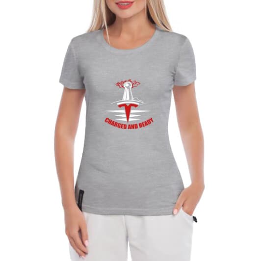 Футболка женская Globuspioner классическая Tesla Ready серая принт спереди