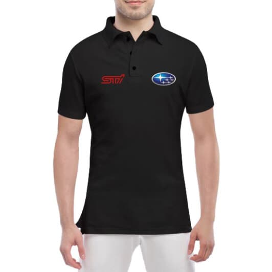 Футболка чоловіча Globuspioner поло Subaru STI Classic чорна принт спереду