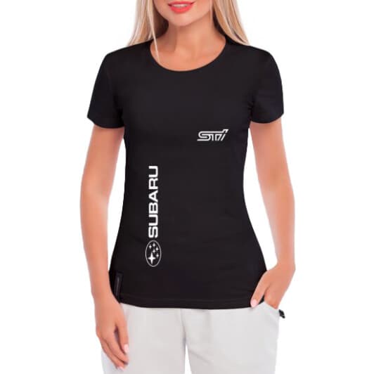 Футболка женская Globuspioner классическая Subaru STI Vertical черная принт спереди
