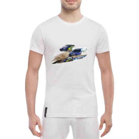 Футболка чоловіча Globuspioner класична Subaru Impreza Rally біла принт спереду