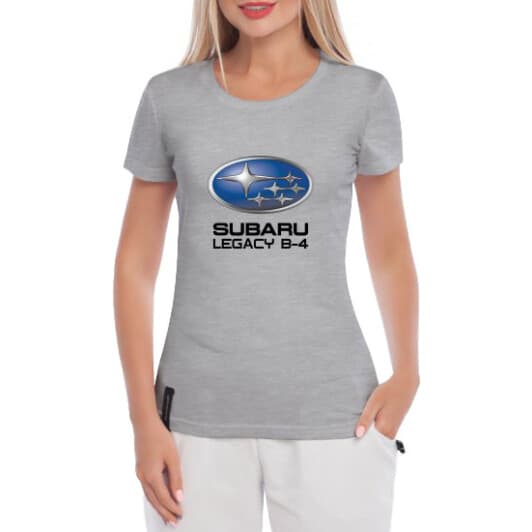 Футболка женская Globuspioner классическая Subaru Legacy B-4 серая принт спереди