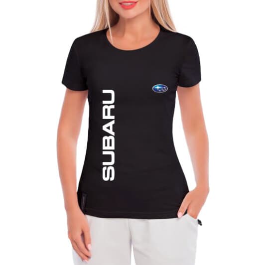 Футболка жіноча Globuspioner класична Subaru Logo Vertical чорна принт спереду
