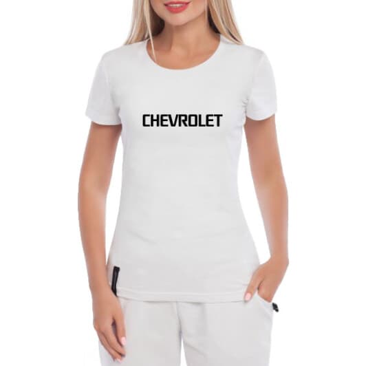 Футболка женская Globuspioner классическая Chevrolet Big Logo Wide белая принт спереди