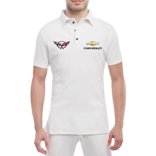 Футболка чоловіча Globuspioner поло Chevrolet Corvette біла принт спереду
