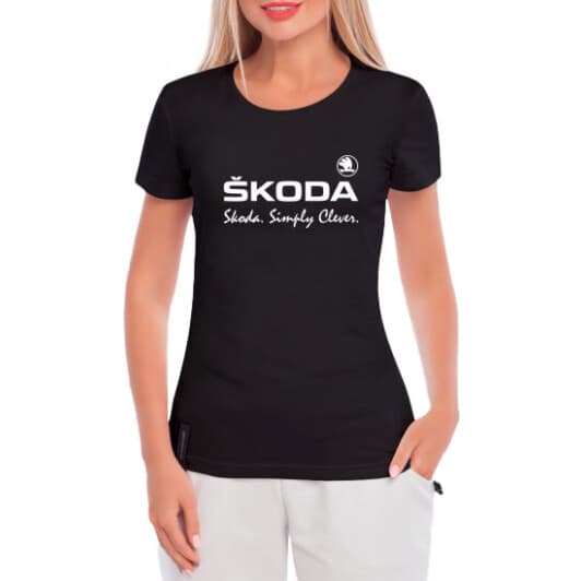 Футболка женская Globuspioner классическая Skoda Slogan черная принт спереди